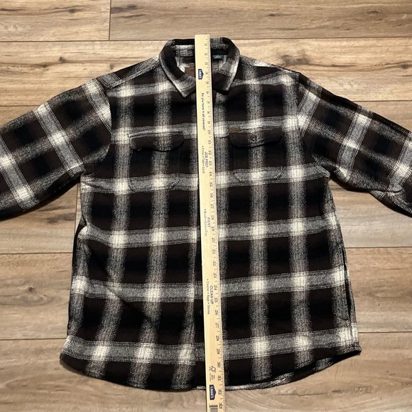 Men's Orvis Button Up Plaid Flannel Shirt LARGE Brown Black Pockets Shacket - Picture 8 of 12